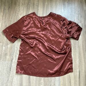 Impressions Brown Satin Boxy Short Sleeve Tee